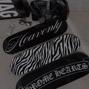 black and white | zebra print | cursive skateboard deck set of 3 🖤